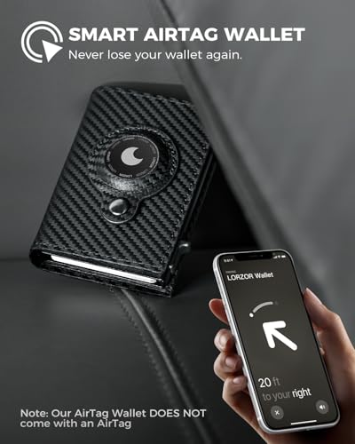 LORZOR Mens Wallet for Apple AirTag - Genuine Leather Minimalist Pop up Smart Wallet for Men, Air Tag Holder, Slim RFID, Modern Mens Wallet (AirTag Not Included) - Image 4