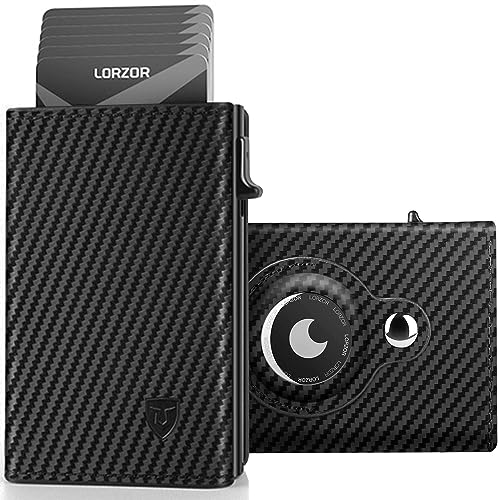 LORZOR Mens Wallet for Apple AirTag - Genuine Leather Minimalist Pop up Smart Wallet for Men, Air Tag Holder, Slim RFID, Modern Mens Wallet (AirTag Not Included) - Image 1