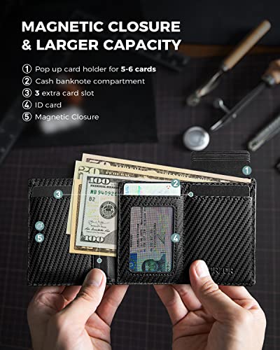 LORZOR Mens Wallet for Apple AirTag - Genuine Leather Minimalist Pop up Smart Wallet for Men, Air Tag Holder, Slim RFID, Modern Mens Wallet (AirTag Not Included) - Image 2
