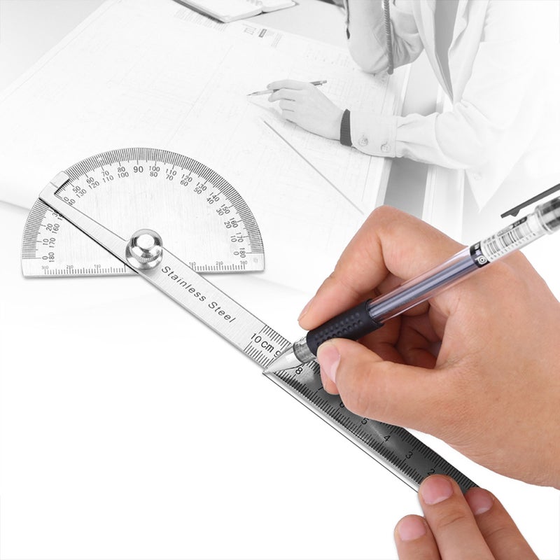 Stainless Steel 0-180 Degree Protractor Arm Measuring Ruler Rotary Angle Finder Tool - Image 1