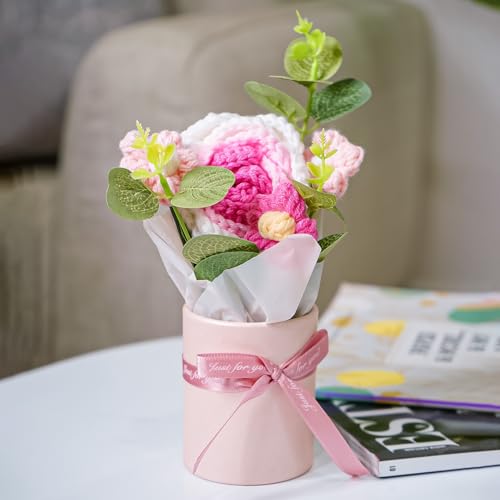 Ekhasa Nostrae by Ekhasa Pink With White Crochet Flowers Bouquet (Small Size) | Knitted Flowers For Gifting | Woolen Bouquet Perfect For Crochet Gifts | Handmade Bouquets Gift - Image 2