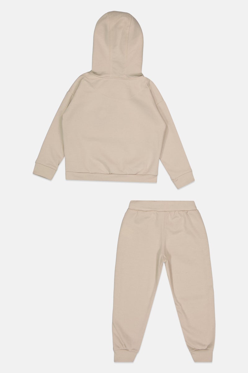 Fudo Toddlers Boy 2 Pieces Brand Logo Hoodie And Jogger, Beige - Image 2