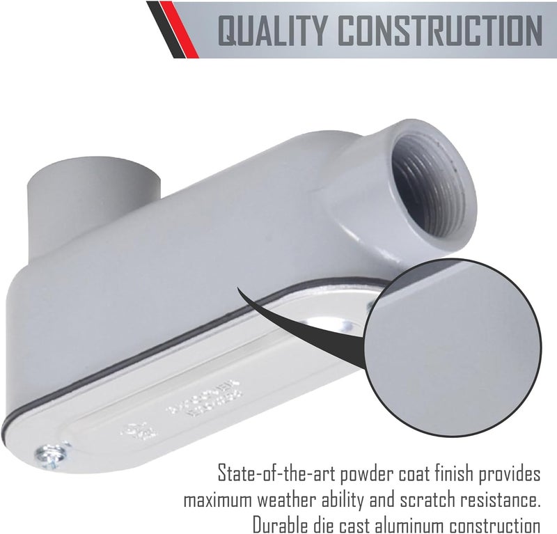 TayMac RLB400 Threaded LB Conduit Body, Die Cast Aluminum, Stamped Steel Cover, 4-Inch - Image 5