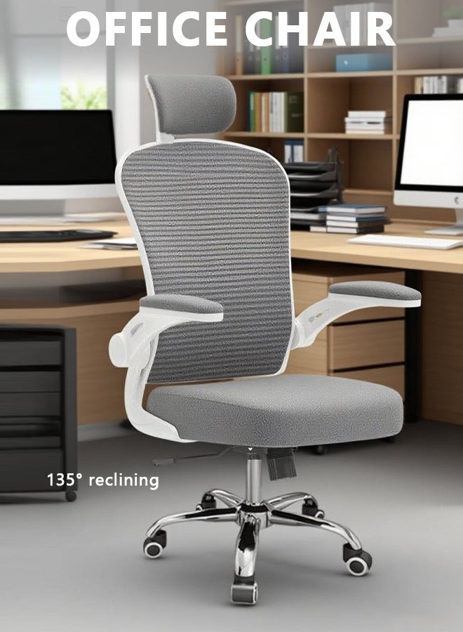Bolivia's Office Chair,Ergonomic Mesh computer chair,Adjustable Height, Lumbar Support, ,Comfortable High Back Executive Swivel Computer Office Chair with Flip-up Armrests Comfortable Headrest (Grey)  - Image 1