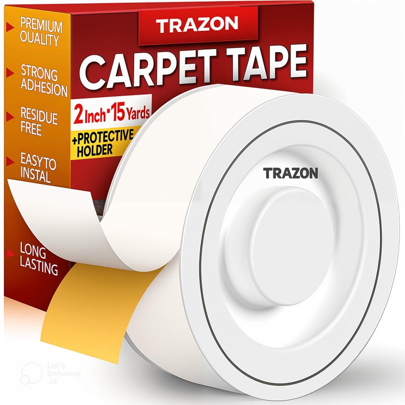Trazon Carpet Tape Double Sided - Rug Tape Grippers for Hardwood Floors and Area Rugs - Carpet Binding Tape Strong Adhesive and Removable, Heavy Duty Stickers Grip Tape, Residue Free (2 Inch / 15 Yards) - Image 1