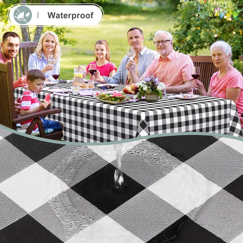 misaya Rectangle Waterproof Vinyl Table Cloth, Buffalo Flannel Backed Tablecloth, Wipeable Plastic Table Cover for Dinner, Kitchen, Outdoor (60" x 84", Black and White) - Image 2