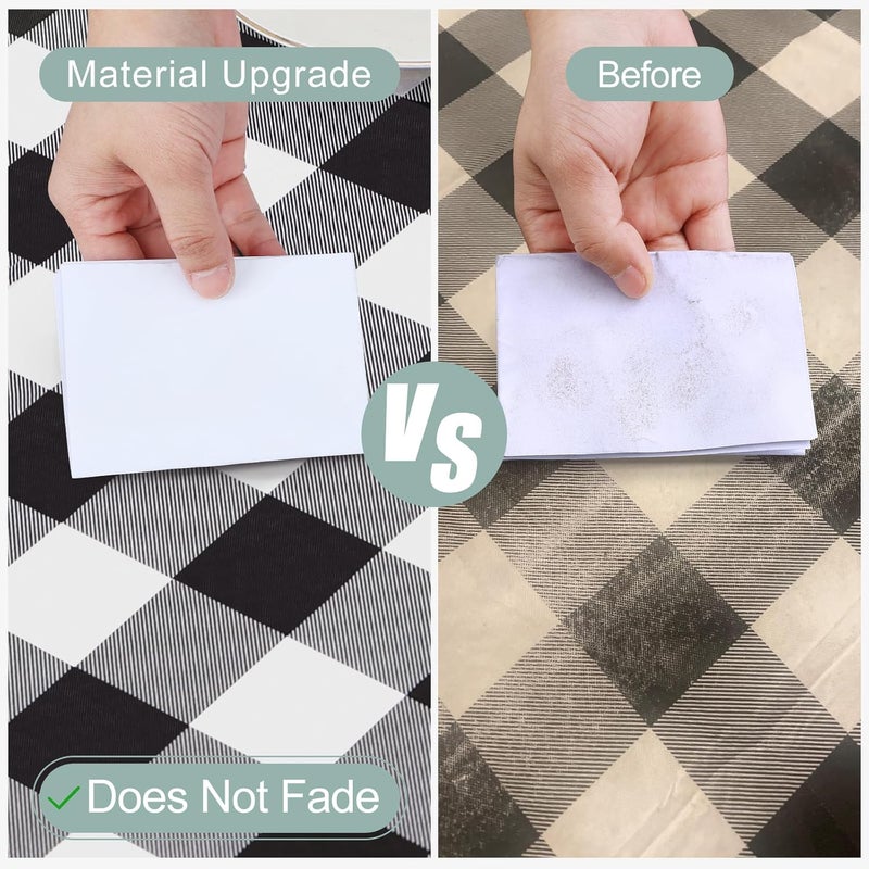 misaya Rectangle Waterproof Vinyl Table Cloth, Buffalo Flannel Backed Tablecloth, Wipeable Plastic Table Cover for Dinner, Kitchen, Outdoor (60" x 84", Black and White) - Image 3