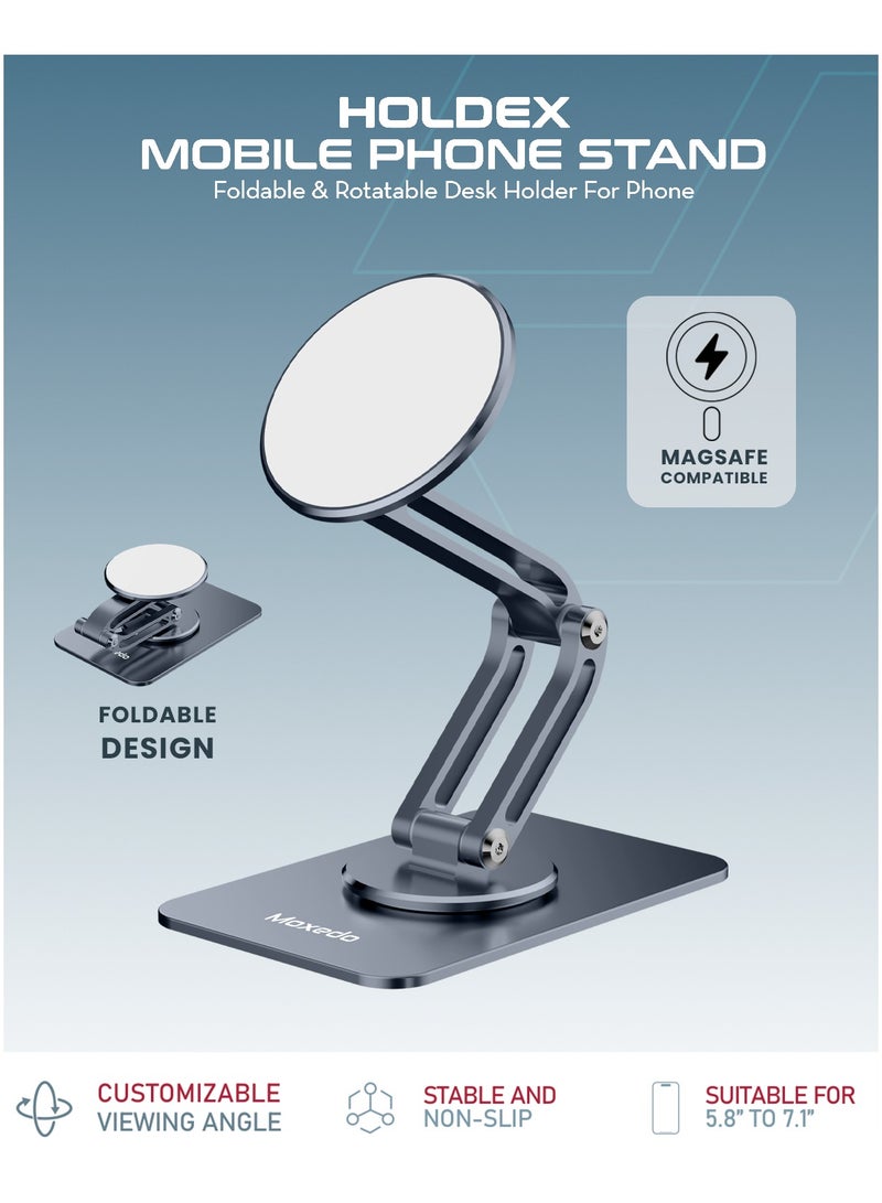 Moxedo Holdex Mobile Phone Stand 360° Rotatable Magnetic Phone Holder Aluminium Alloy for Desk Compatible for iPhone 16 15 14 13 12 Series Fit for Al 5.8” to 7.1” Devices - Image 2