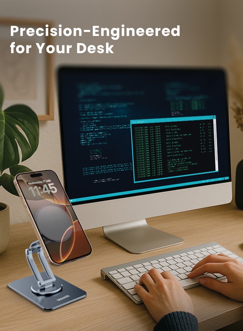Moxedo Holdex Mobile Phone Stand 360° Rotatable Magnetic Phone Holder Aluminium Alloy for Desk Compatible for iPhone 16 15 14 13 12 Series Fit for Al 5.8” to 7.1” Devices - Image 3