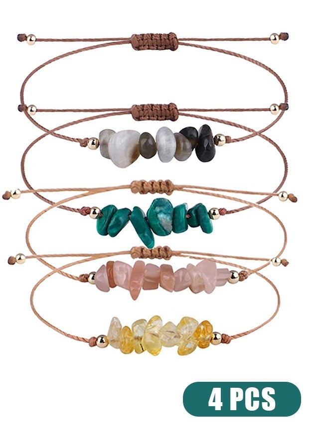 4 Pcs Irregular Gravel Crystals Bracelets, Adjustable Handmade Braided String Beaded Bracelets jewelry, Healing Power Gemstone Beads Bracelet for Teen Girls (Colorful) - Image 1