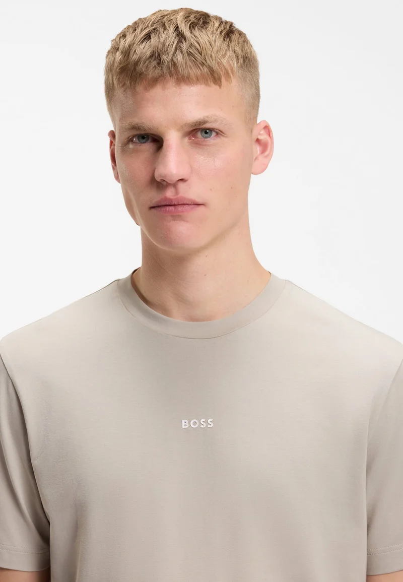 BOSS Open Grey Stretch-cotton T-shirt with contrast logo for Men | Best Price UAE