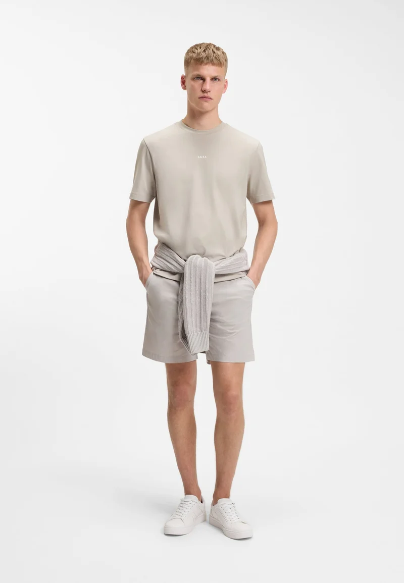 BOSS Open Grey Stretch-cotton T-shirt with contrast logo for Men | Best Price UAE