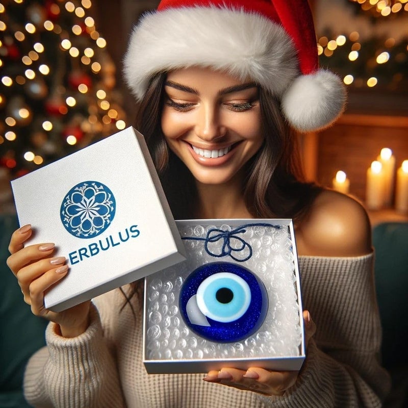 Erbulus 3.5"" Glass Blue Evil Eye Wall Hanging Ornament - Evil Eye Decor - Turkish Handmade Nazar Amulet - Home Protection Charm - Evil Eye Wall Decor Amulet In A Box - Image 5