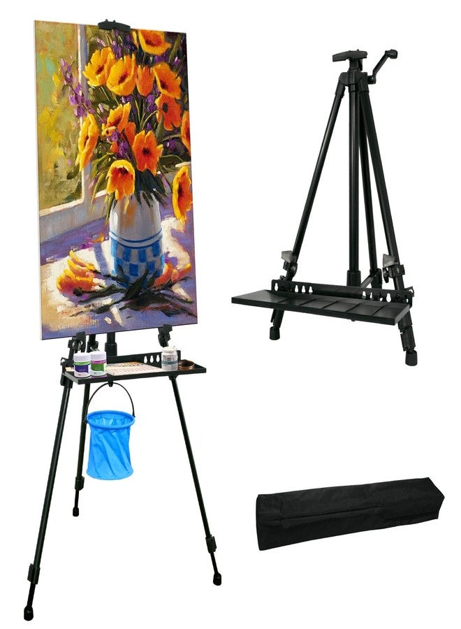 STANDNEE Easel Stand, 20" to 61" Adjustable Artist Easel for Adults, Aluminum Tripod Canvas Stand with Tray, Portable Painting Easel for Tabletop & Floor Displaying, Black - Image 1