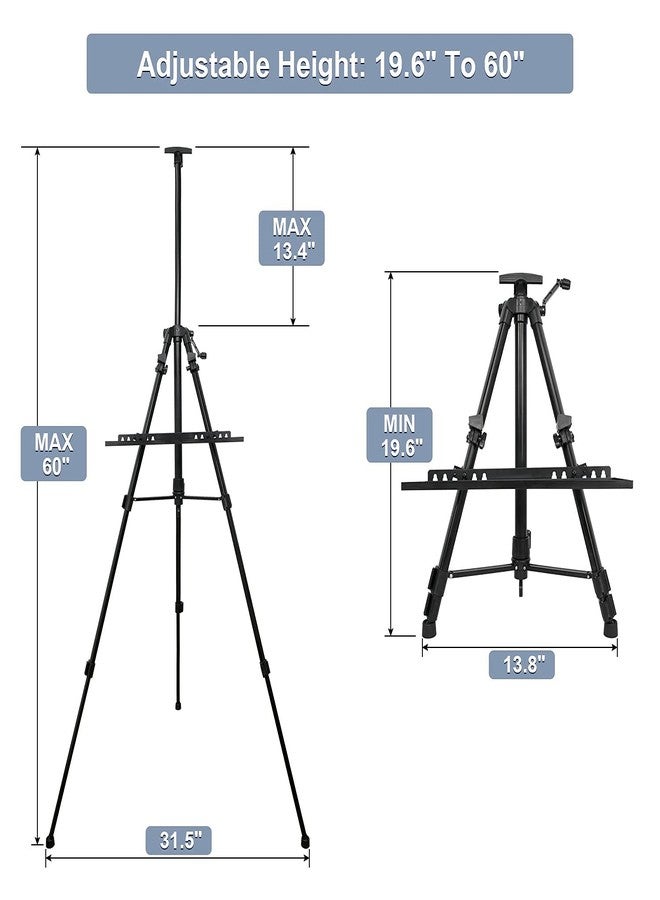 STANDNEE Easel Stand, 20" to 61" Adjustable Artist Easel for Adults, Aluminum Tripod Canvas Stand with Tray, Portable Painting Easel for Tabletop & Floor Displaying, Black - Image 3