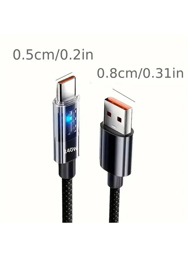 كابل مضفر مضيء USB إلى Type C سريع الشحن بقوة 240 واط، بطول 9.84 بوصة - Image 2