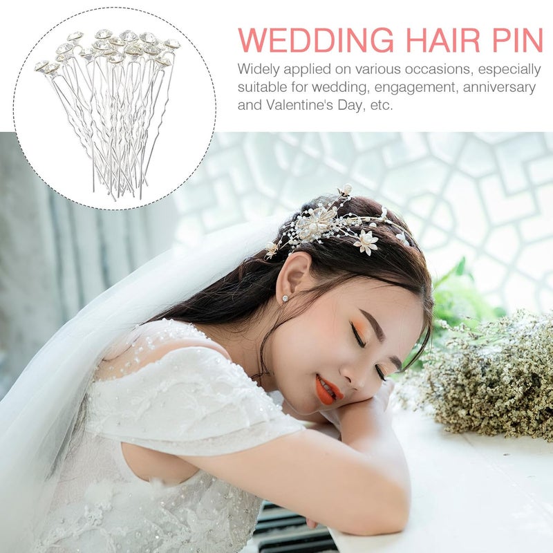 40pcs Rhinestone Hair Pins U-shaped Hair Sticks Bridal Accessories for Wedding Updo and Long Styling Silver Chopstick Clips - Image 3