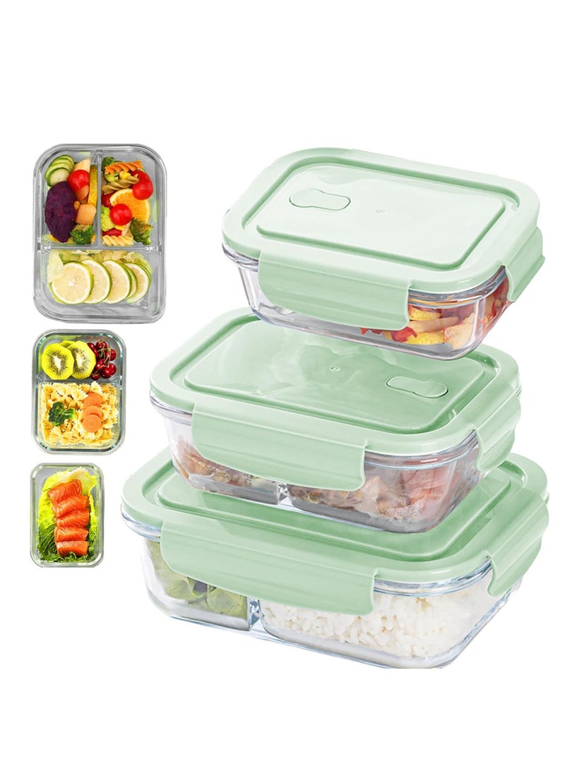 DUNISO 3 pieces glass kitchen meal preparation containers, 410ml, 650ml,960ml with durable lock lids, meal preparation containers, children's and adult glass bento boxes  - Image 1