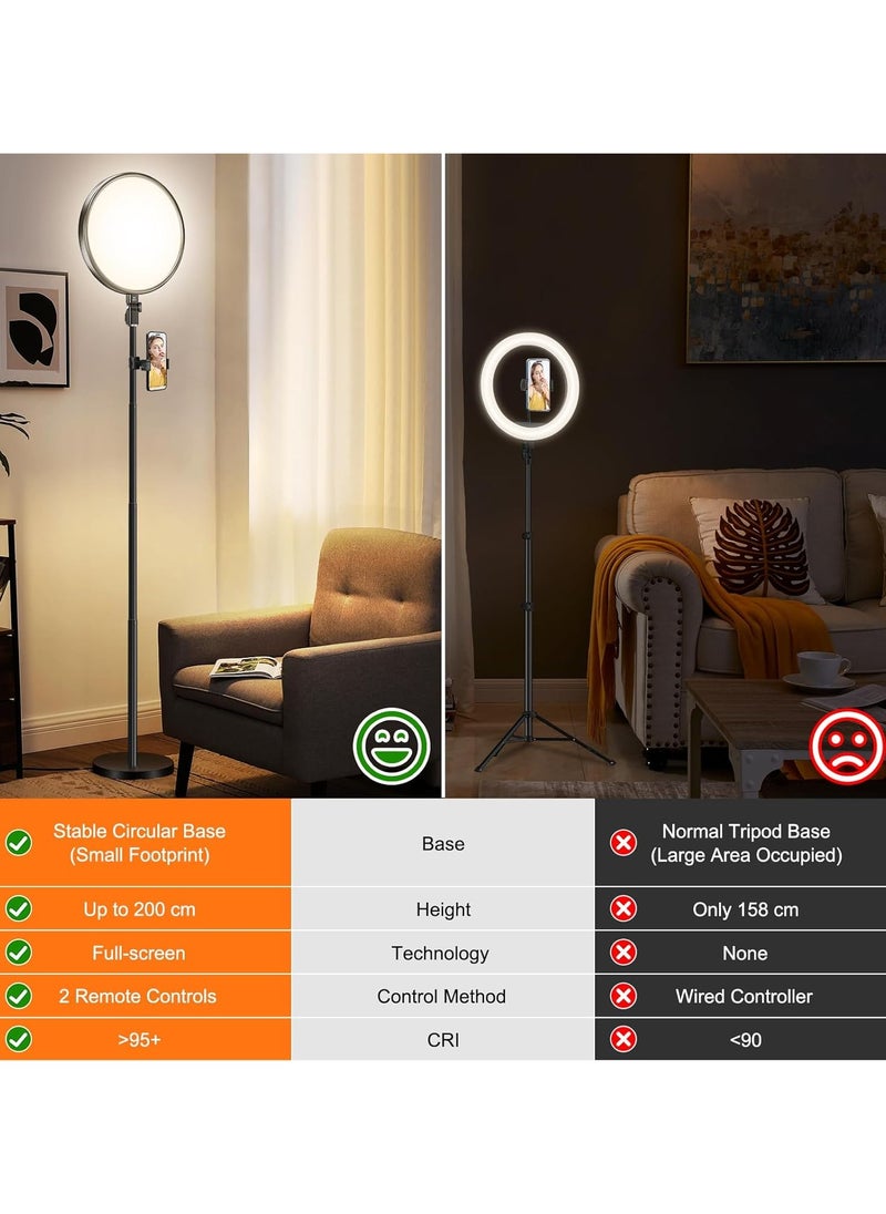 13" 33cm Ring Light Full-Screen with 79" 200cm Extendable Stand, 2700-6500k Dimmable LED Photography Light with Remote & Phone Holder for Live Streaming/YouTube/Tiktok/Zoom Meeting/Makeup