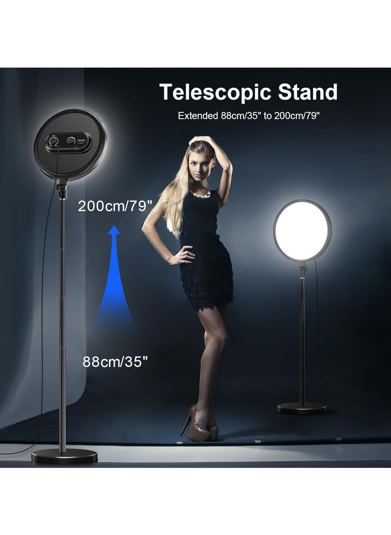 13" 33cm Ring Light Full-Screen with 79" 200cm Extendable Stand, 2700-6500k Dimmable LED Photography Light with Remote & Phone Holder for Live Streaming/YouTube/Tiktok/Zoom Meeting/Makeup