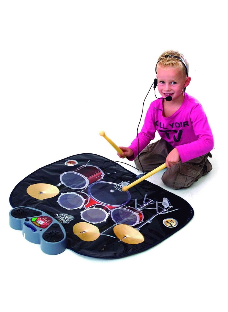 يو كيه آر UKR Drum Playmat للأطفال - مجموعة موسيقية كاملة مع Playmat Kit Drum، ميكروفون، كابل MP3، وأعواد الطبل - لعبة تفاعلية ممتعة للأطفال الصغار، لعبة موسيقى تعليمية  - Image 1