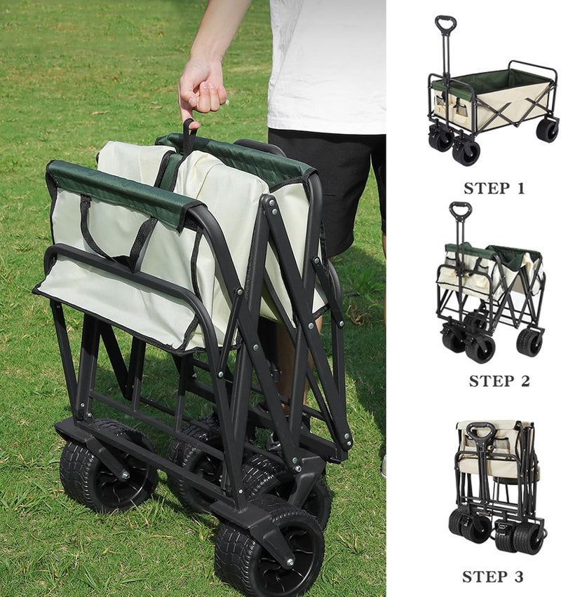 Antole Collapsible Foldable Wagon 330lbs Weight Capacity with Elevating table,Heavy Duty Folding Utility Garden Cart with Big All-Terrain Wheels,Folding Table,Drink Holders,Wagons Carts Foldable - Image 5