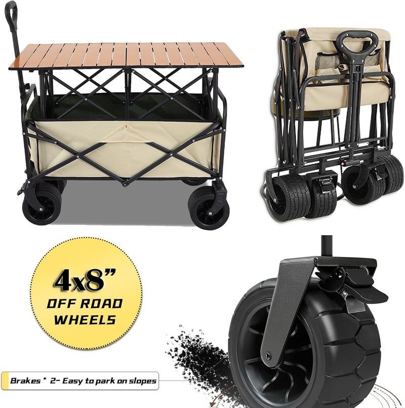 Antole Collapsible Foldable Wagon 330lbs Weight Capacity with Elevating table,Heavy Duty Folding Utility Garden Cart with Big All-Terrain Wheels,Folding Table,Drink Holders,Wagons Carts Foldable - Image 4
