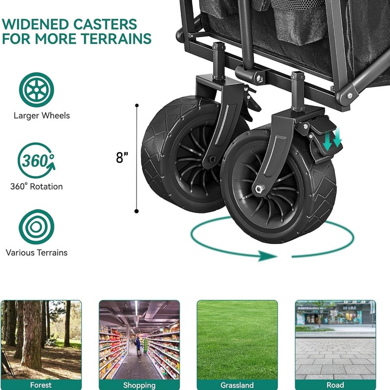 Antole Collapsible Foldable Wagon 330lbs Weight Capacity with Elevating table,Heavy Duty Folding Utility Garden Cart with Big All-Terrain Wheels,Folding Table,Drink Holders,Wagons Carts Foldable - Image 2