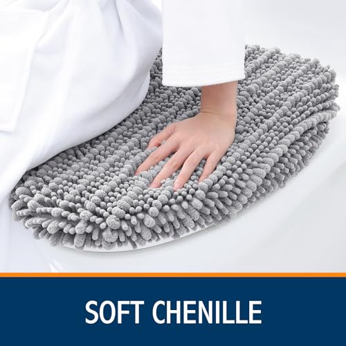 Smiry Soft Chenille Bathroom Toilet Lid Cover Stays in Place Rubber Backing Covers Machine Washable 175x15 Fits Most Round Elongated and Oblong Lids Accessories Decor Grey - Image 3