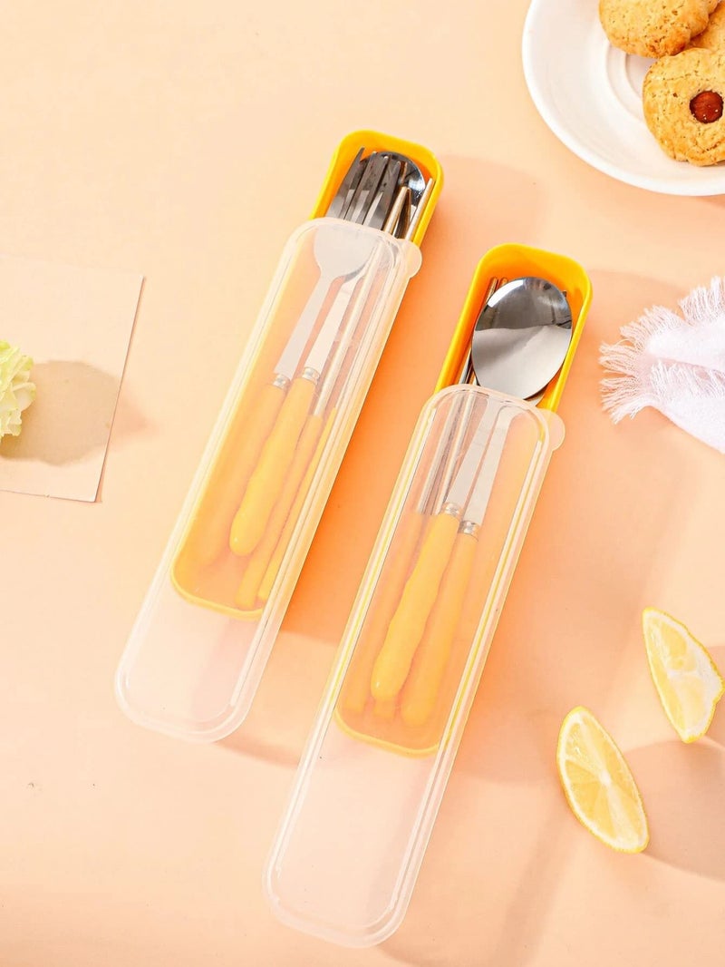 Home-Cloud Home Cloud Premium Stainless Steel Cutlery Set Of 3-Piece (Spoon, Fork, Chopsticks) Including Travel Spoon Box - Exquisite Portable Tableware For Customized Gifts (Yellow) - Image 4