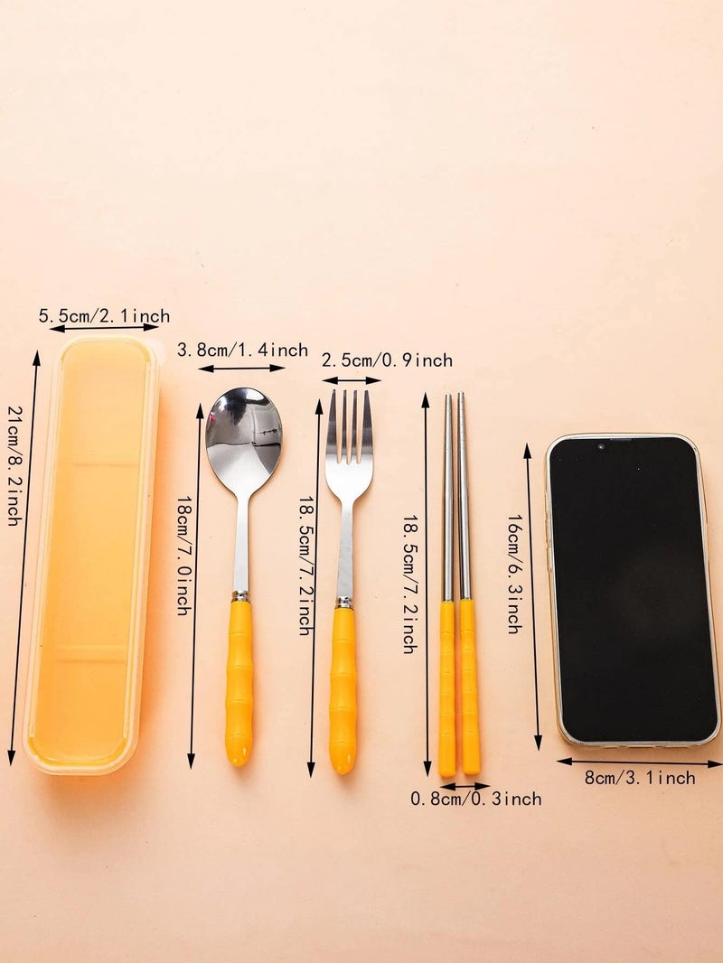 Home-Cloud Home Cloud Premium Stainless Steel Cutlery Set Of 3-Piece (Spoon, Fork, Chopsticks) Including Travel Spoon Box - Exquisite Portable Tableware For Customized Gifts (Yellow) - Image 5