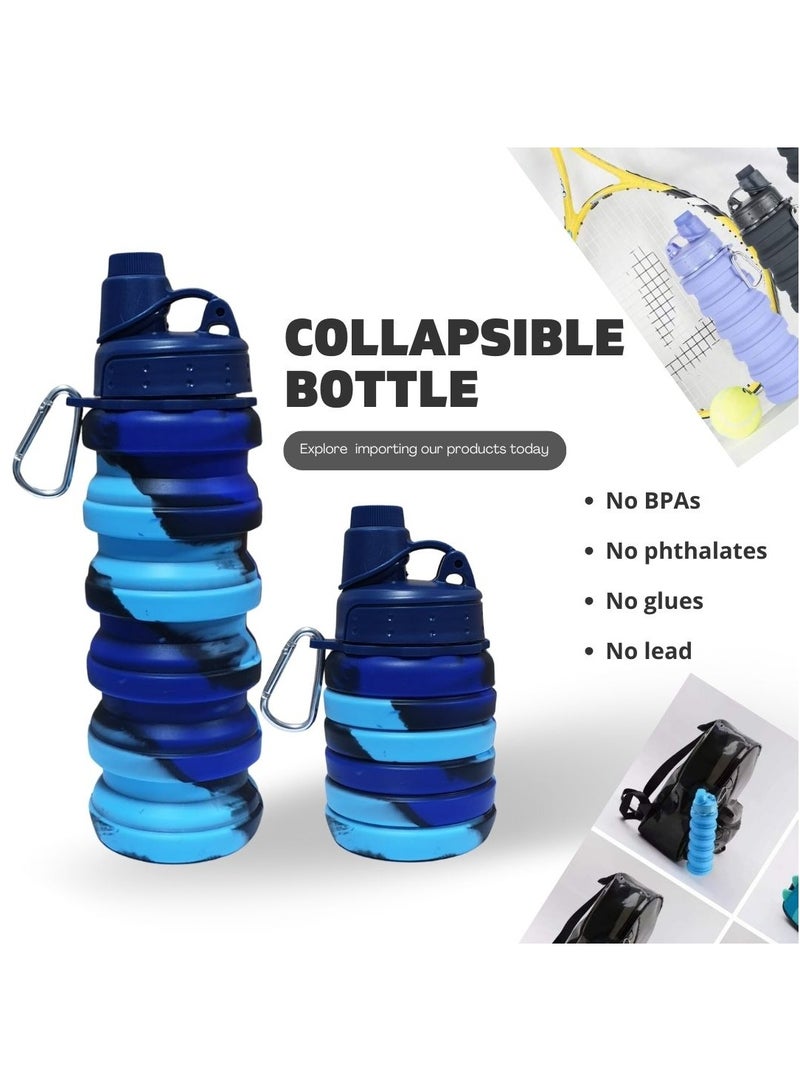 ARTC Silicone Collapsible Food Grade Water Bottle For Sports And Reusable Leakproof Foldable And Detachable BPA Free Bottle With Carabiner For Hiking, Cycling And Travel And School, Double Color - Image 4