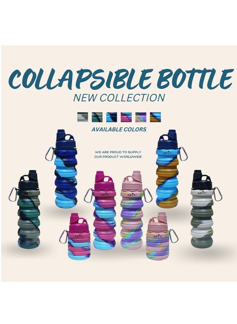 ARTC Silicone Collapsible Food Grade Water Bottle For Sports And Reusable Leakproof Foldable And Detachable BPA Free Bottle With Carabiner For Hiking, Cycling And Travel And School, Double Color - Image 3