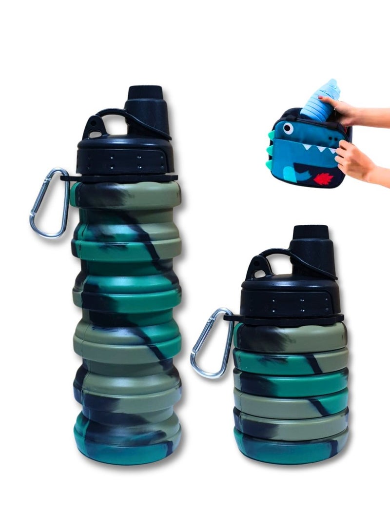 ARTC Silicone Collapsible Food Grade Water Bottle For Sports And Reusable Leakproof Foldable And Detachable BPA Free Bottle With Carabiner For Hiking, Cycling And Travel And School, Double Color - Image 1