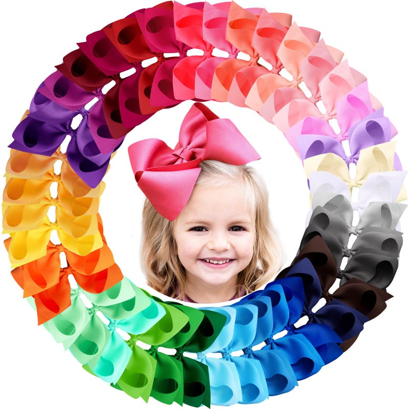 Oaoleer 40Pcs 8" Hair Bows Clips Grosgrain Ribbon Bows Hair Alligator Clips Hair Barrettes Hair Accessories for Baby Girls Infants Toddlers Kids Teens Children (8 Inch) - Image 1