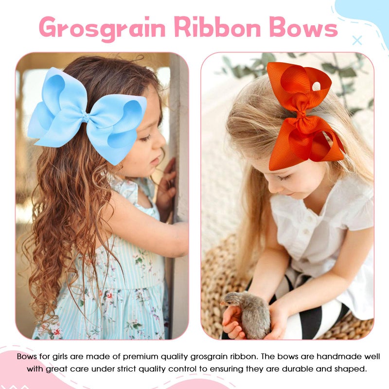 Oaoleer 40Pcs 8" Hair Bows Clips Grosgrain Ribbon Bows Hair Alligator Clips Hair Barrettes Hair Accessories for Baby Girls Infants Toddlers Kids Teens Children (8 Inch) - Image 5