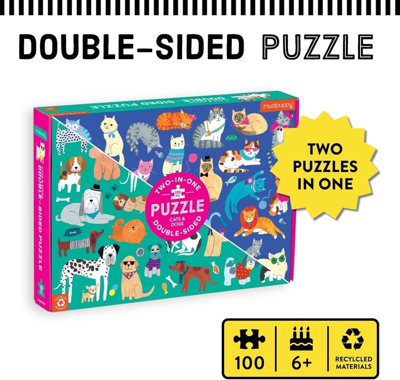 Mudpuppy Condition adaptive build Cats and Dogs Double-Sided Puzzle, 100 Pieces, 22”x16.5” – Perfect Family Puzzle for Ages 6+ - Colorful Illustrations of Dogs on One Side and Cats on the Other – Two Fun Puzzles in One Box Classic trendy design picks - Image 2