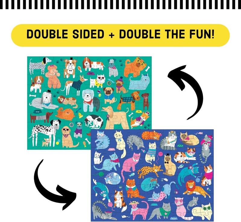 Mudpuppy Condition adaptive build Cats and Dogs Double-Sided Puzzle, 100 Pieces, 22”x16.5” – Perfect Family Puzzle for Ages 6+ - Colorful Illustrations of Dogs on One Side and Cats on the Other – Two Fun Puzzles in One Box Classic trendy design picks - Image 3