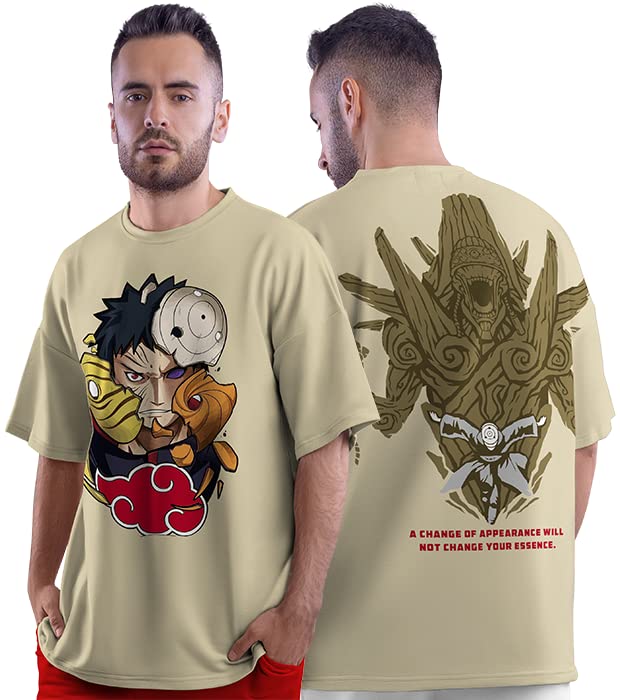 crazymonk Unisex Cotton Anime Oversized T-Shirt - Taupe, L - Image 1