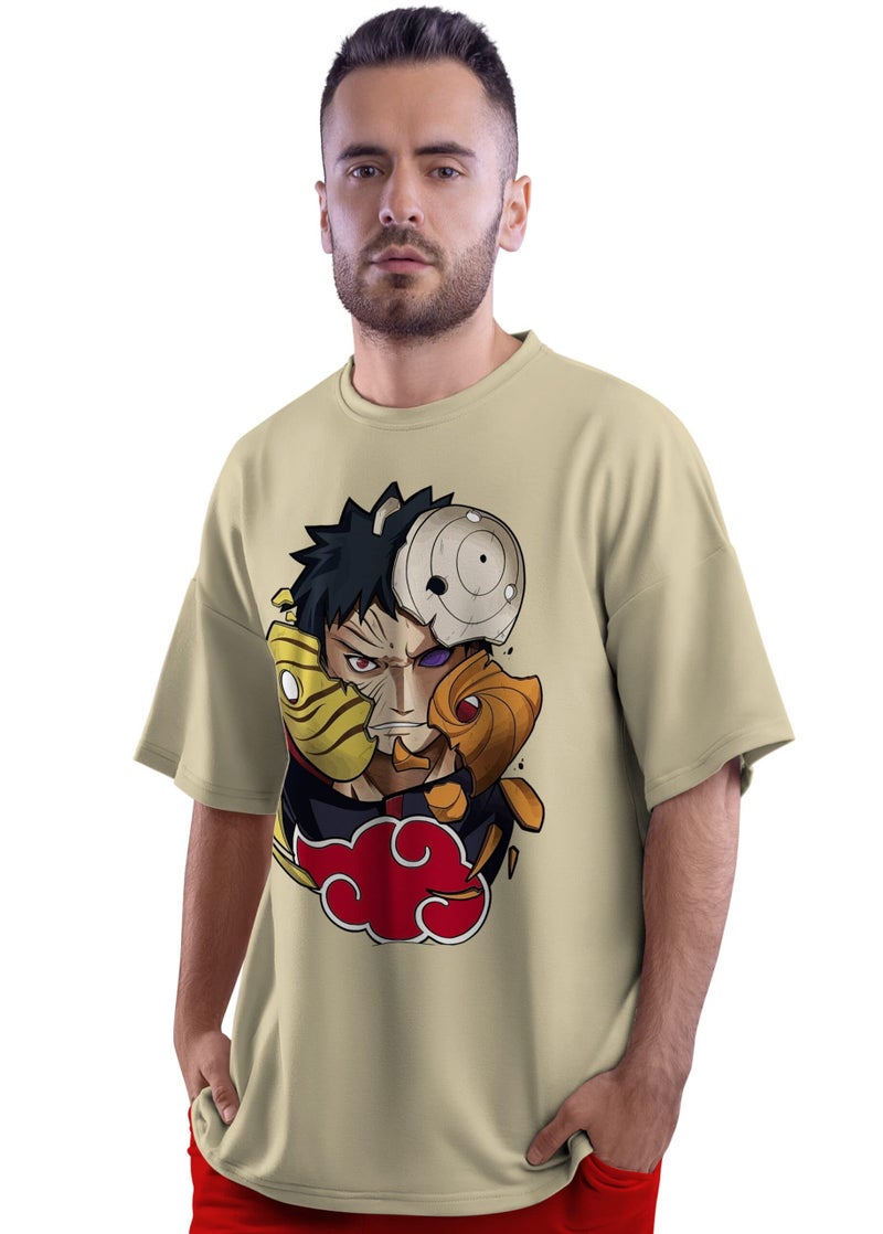 crazymonk Unisex Cotton Anime Oversized T-Shirt - Taupe, L - Image 2