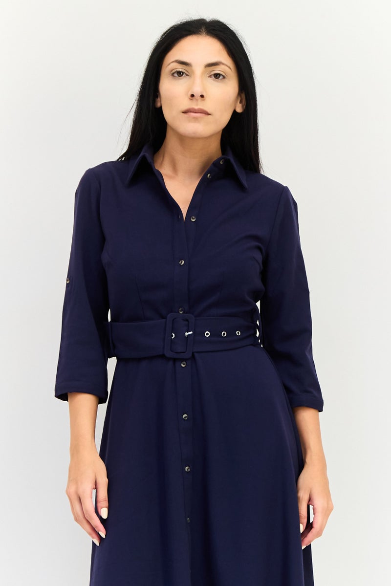 Orsay Women Plain Belted Midi Dress, Navy - Image 2
