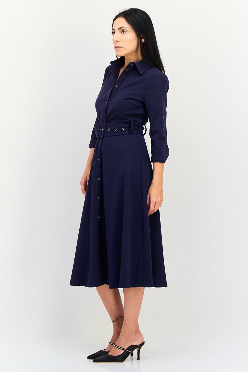 Orsay Women Plain Belted Midi Dress, Navy - Image 3