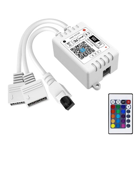 وحدة تحكم LED ذكية RGB واي فاي مخرج 4 دبابيس متوافق مع اليكسا/جوجل هوم اسيستانت/IFTTT اندرويد/iOS لـ SMD 3535 5050 2835 شريط اضاءة متغير الالوان 24 مفتاح عن بعد منفذان