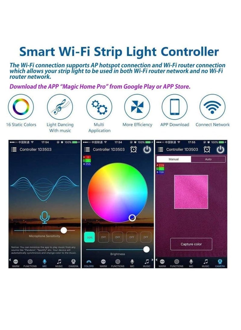 ماركة غير محددة - وحدة تحكم LED ذكية RGB واي فاي مخرج 4 دبابيس متوافق مع اليكسا/جوجل هوم اسيستانت/IFTTT اندرويد/iOS لـ SMD 3535 5050 2835 شريط اضاءة متغير الالوان 24 مفتاح عن بعد منفذان - Image 1