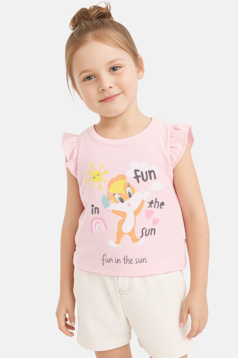 Sinsay Fox And Bunny By Sinsay Toddlers Girl Crew Neck Graphic Print Top, Pink - Image 1