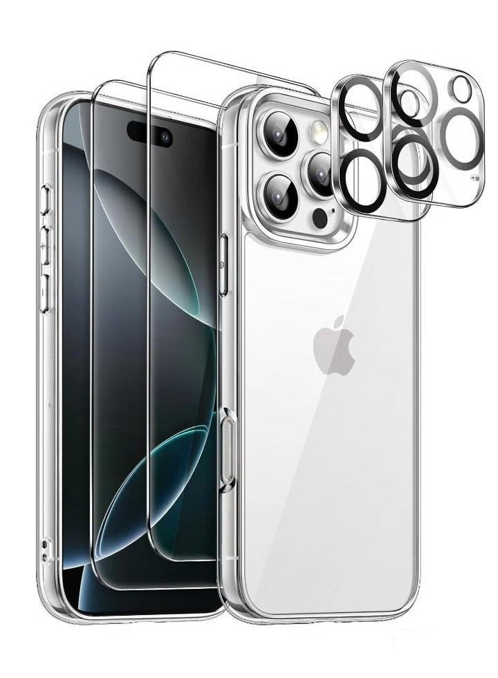 ELTRAZONE ELTRAZONE iPhone 16 Pro Max Case with 2 Pack Tempered Glass Screen Protectors and 2 Camera Lens Protectors – Non-Yellowing Shockproof Bumper Protective Case Cover for Apple iPhone 16 Pro Max 6.9 Inch