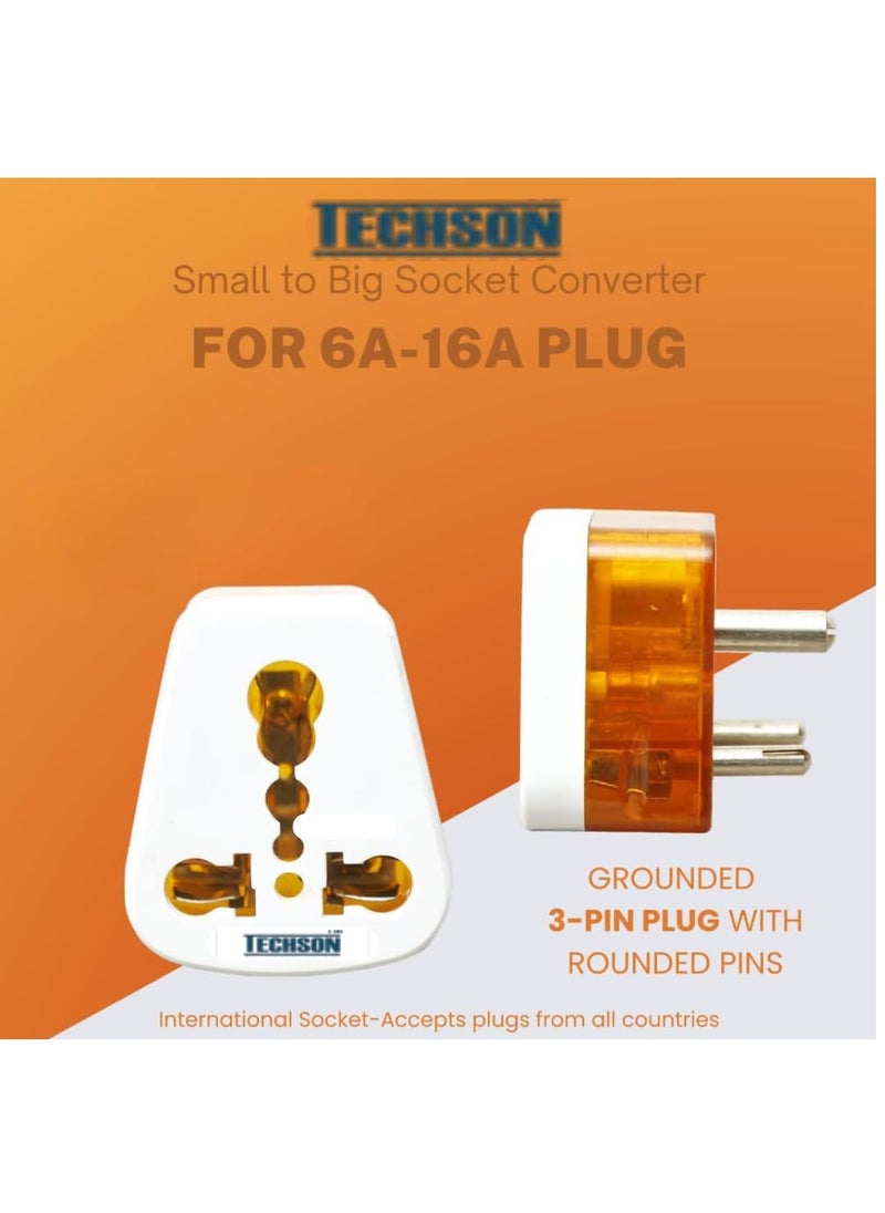 TECHSON TECHSON: 6amp to 16amp 3 Pin Universal Conversion Plug Converts 6A Socket to 16 A Socket for Geysers, A/C,Refrigrator,Microwave,etc for Indian and International Plugs,(Pack of-2)  - Image 4