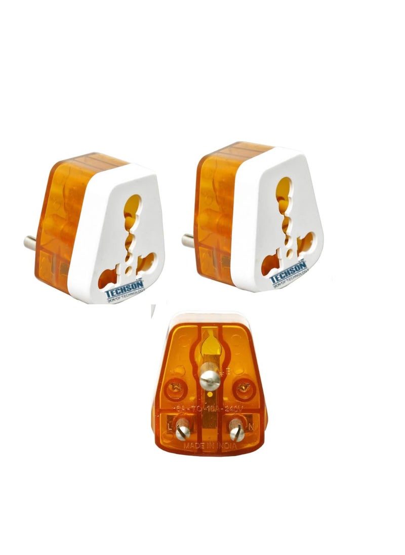 TECHSON TECHSON: 6amp to 16amp 3 Pin Universal Conversion Plug Converts 6A Socket to 16 A Socket for Geysers, A/C,Refrigrator,Microwave,etc for Indian and International Plugs,(Pack of-2)  - Image 1