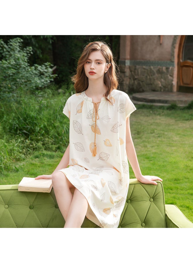 Fenton breathable Thin V-neck Loose Midi Sleep Dress Soft Women's Pajamas - Image 4