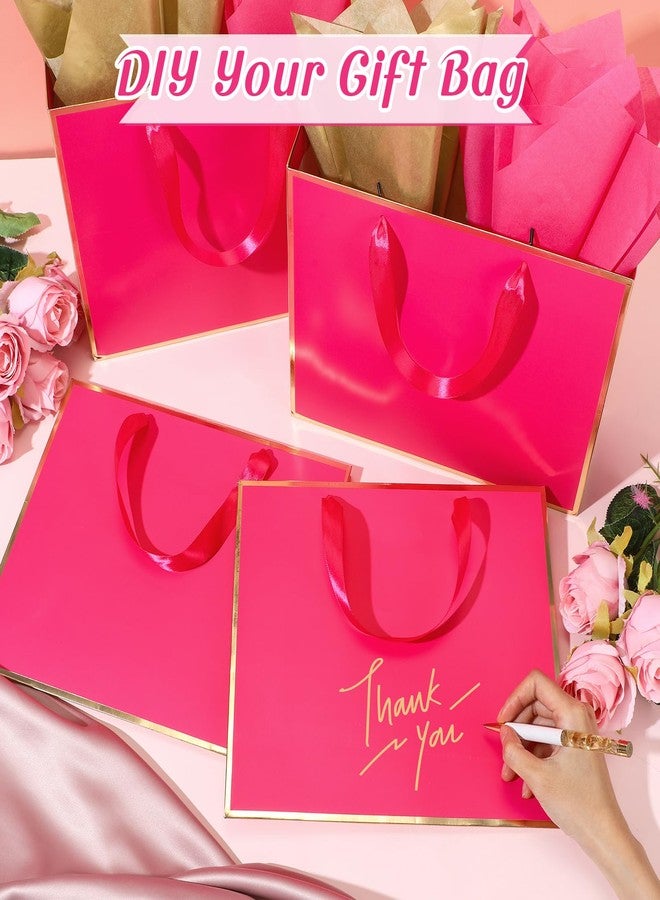 ReliThick 12 Pack Metallic Paper Gift Bag with Handles and Tissue Paper 11.8 x 10 x 4'' Thank You Favor Bag for Valentine's Day Wedding Bridesmaid Groomsman 5 Senses Gifts (Hot Pink,Gold) - Image 4
